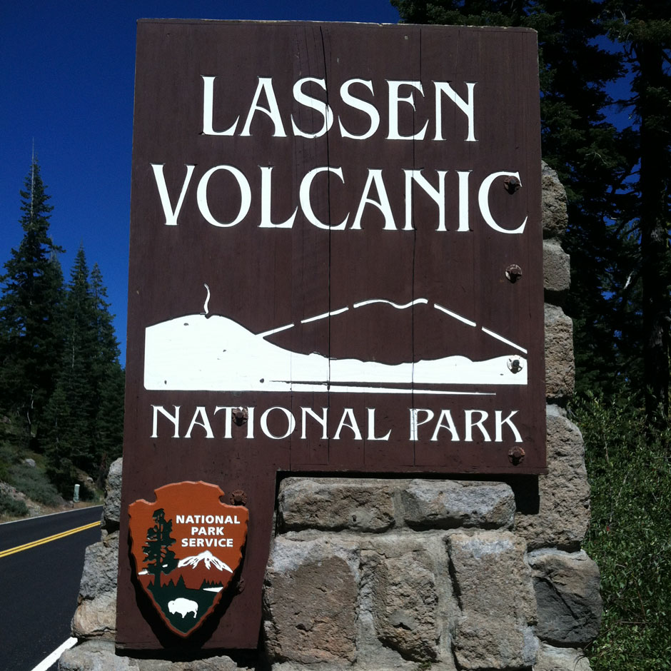 The sign at the South Entrance to Lassen Volcanic National Park